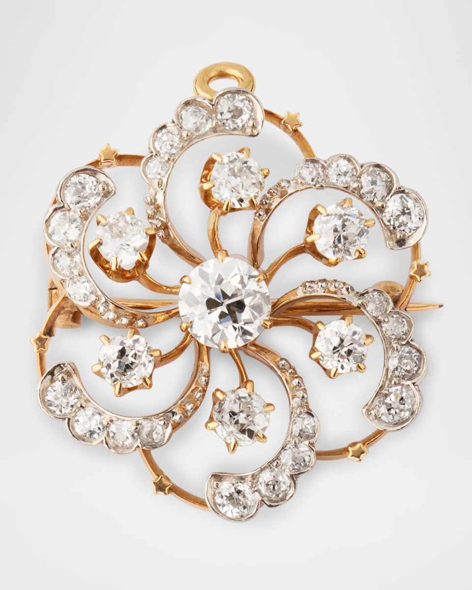 Estate Platinum and 18K Yellow Gold Diamond Edwardian Scroll Pin Pendant